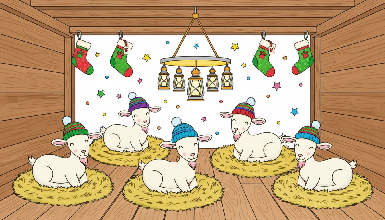 Christmas barn loft sleepover with goats coloring page to print