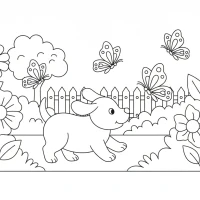 puppy chasing butterflies in the garden