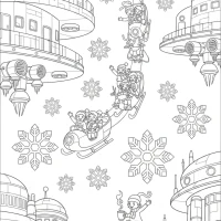 futuristic hovering city with sky sleigh parade