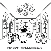 wizard school hallway on Halloween night