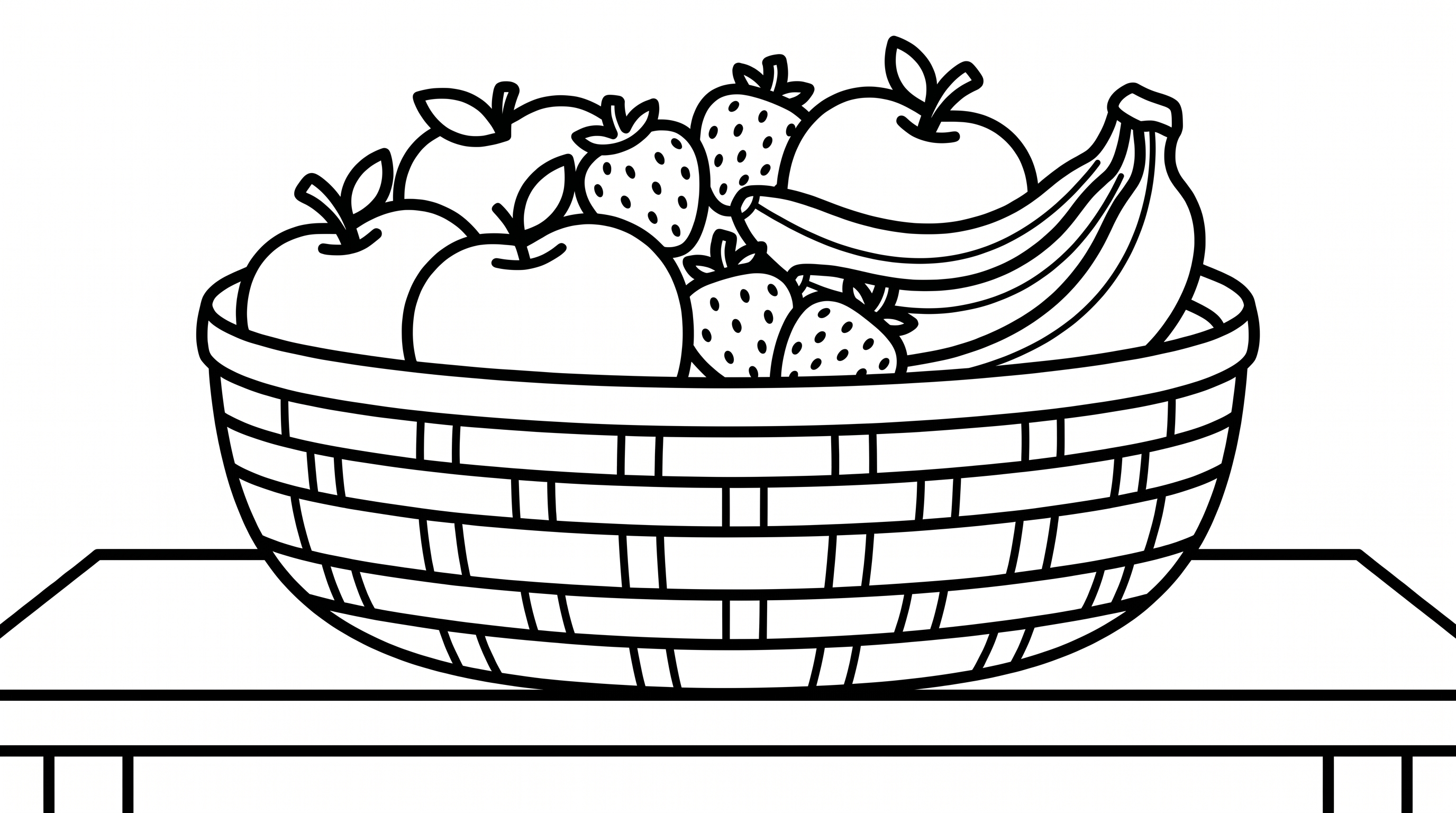 basket of fresh fruits with apples bananas and strawberries coloring page to print