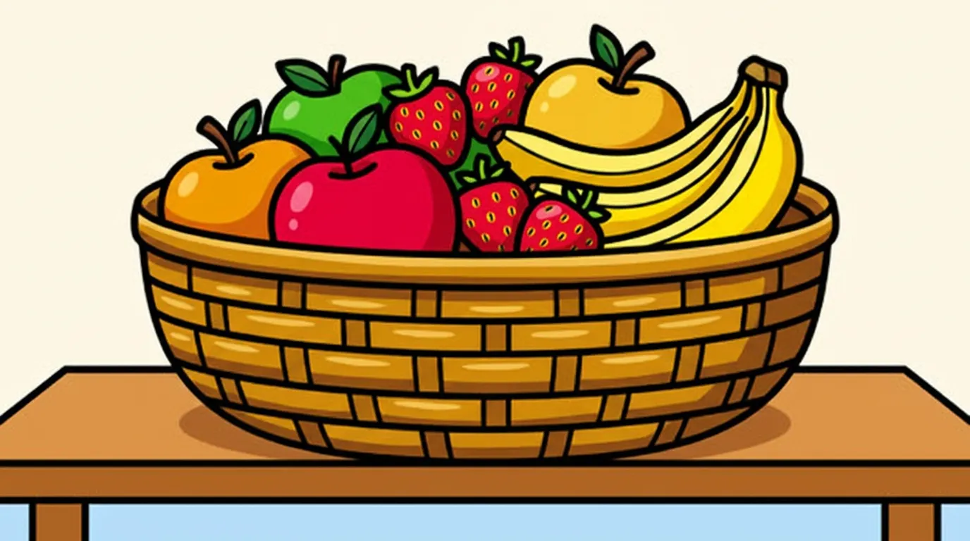 basket of fresh fruits with apples bananas and strawberries coloring page to print