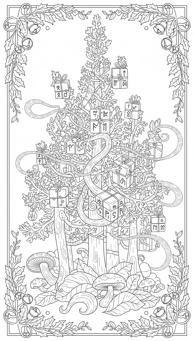 enchanted Christmas forest with whispering firs coloring page to print
