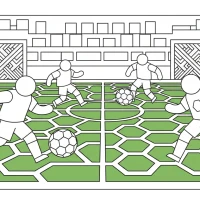 soccer game scene with players in action