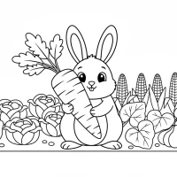 Cute bunny with carrot in garden