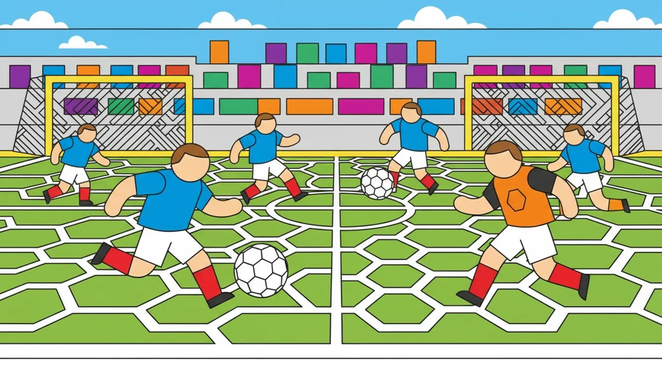 soccer game scene with players in action coloring page to print