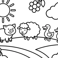 Lively farm animals in a sunny pasture