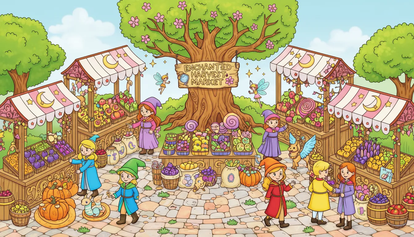 bustling farmers market with fresh produce coloring page to print