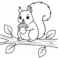 A cute squirrel sitting on a branch eating an acorn.