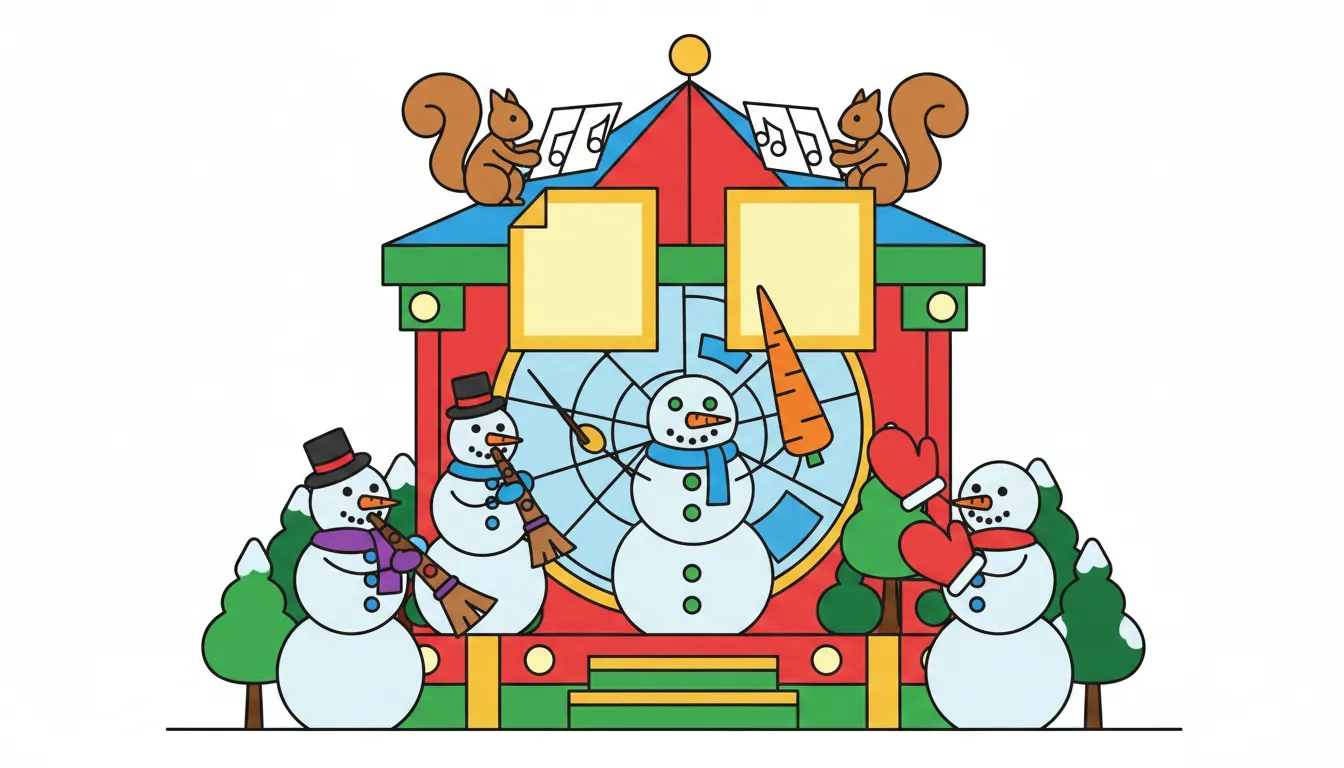 silly snowman orchestra in park coloring page to print