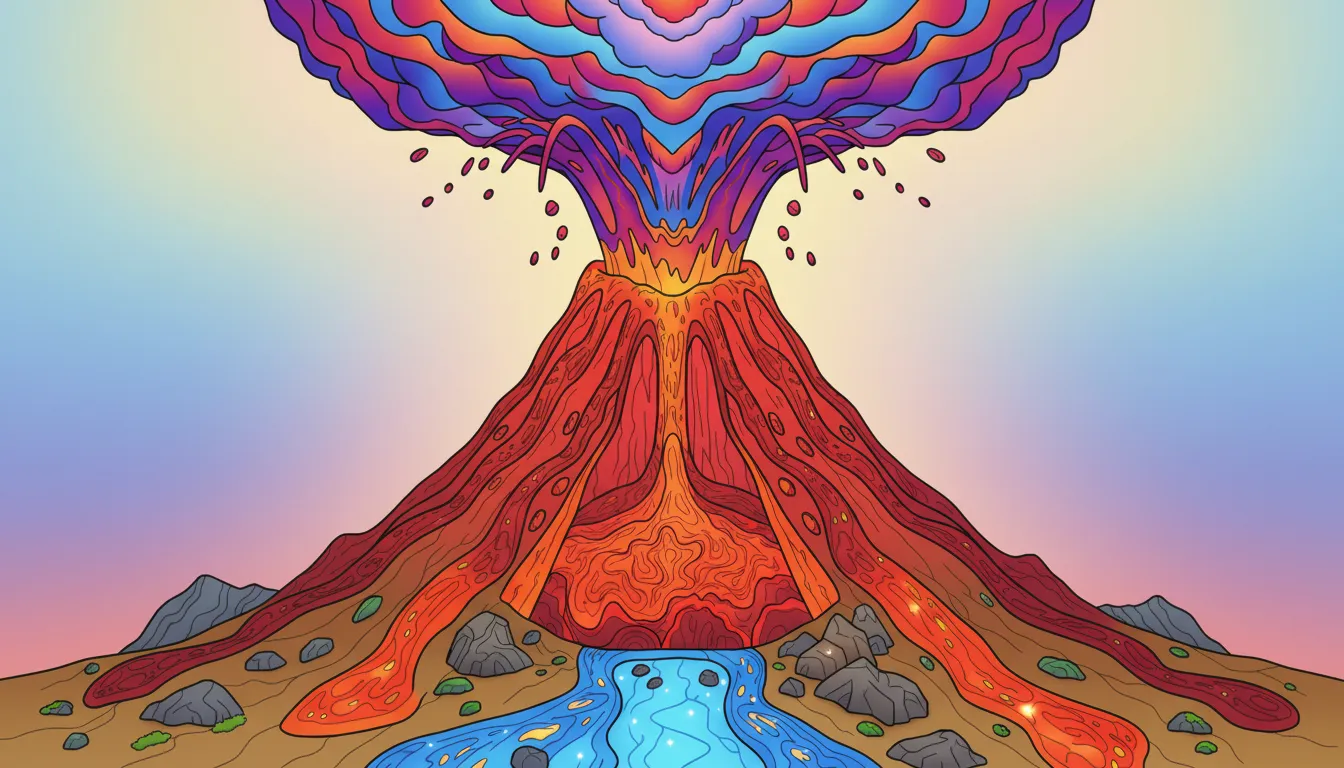 volcano erupting with flowing lava coloring page to print