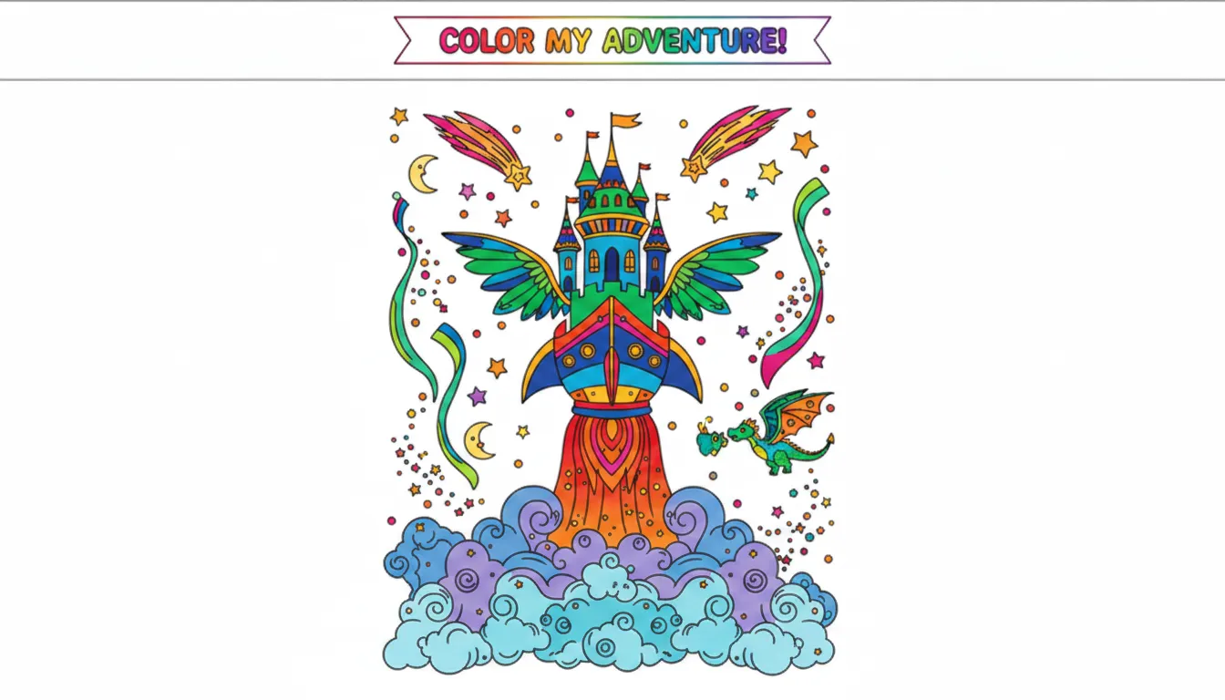 spaceship launching into space with smoke clouds coloring page to print