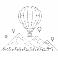Colorful hot air balloon over mountain festival