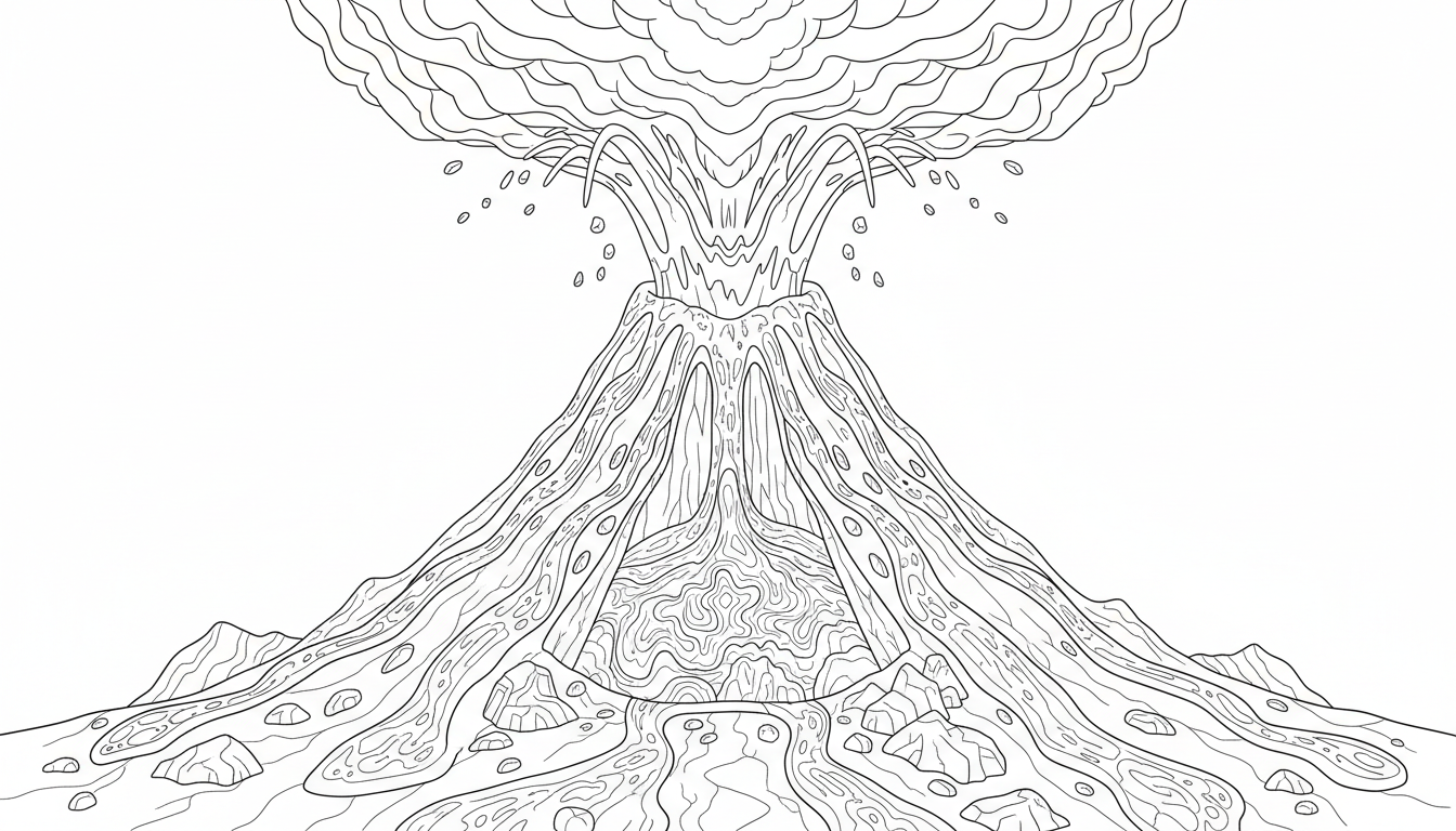 volcano erupting with flowing lava coloring page to print
