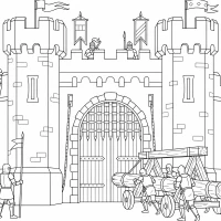 Medieval assault of a fortress with knights