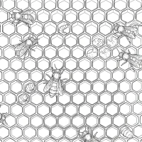 Honeycomb with tiny bees working