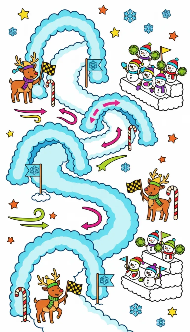 Christmas sky ski course adventure coloring page to print