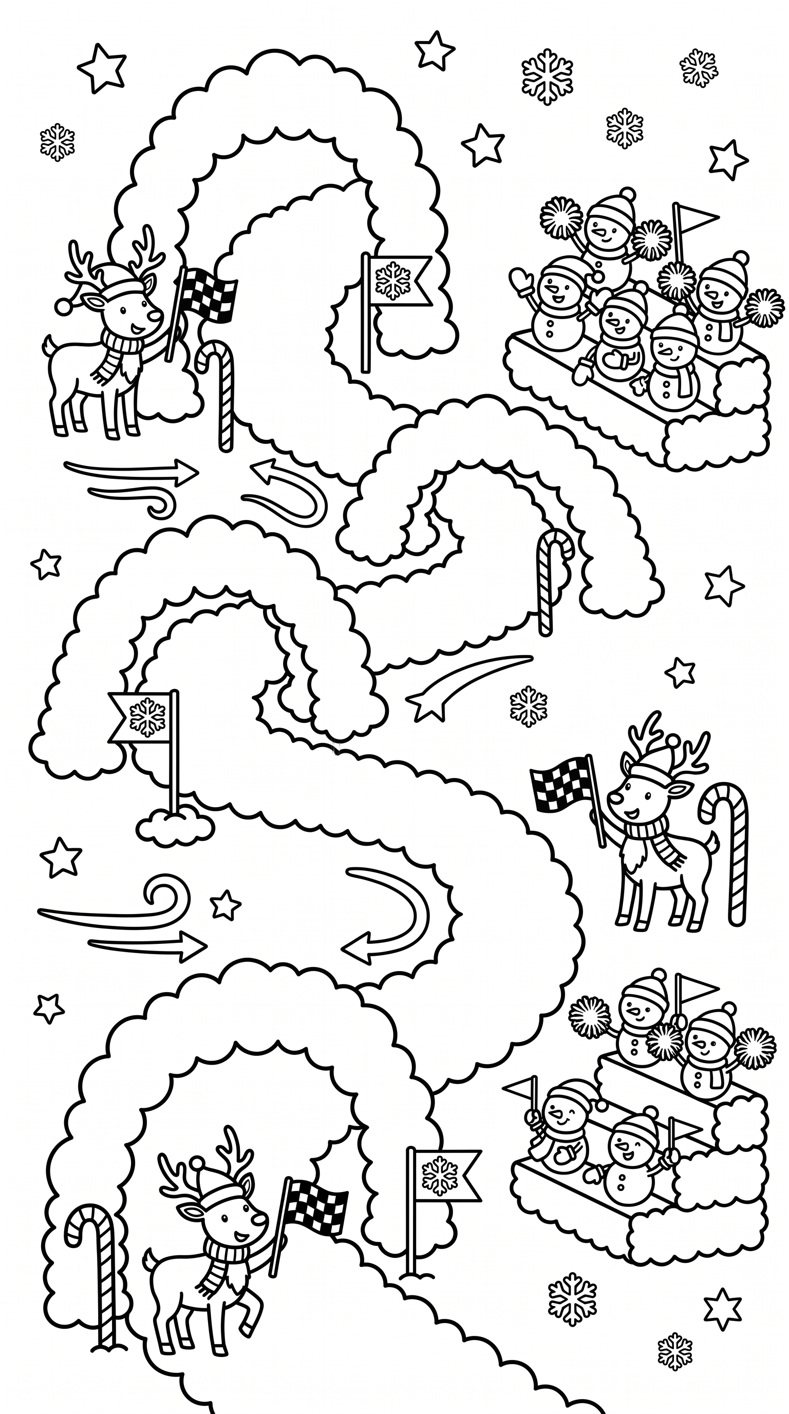 Christmas sky ski course adventure coloring page to print