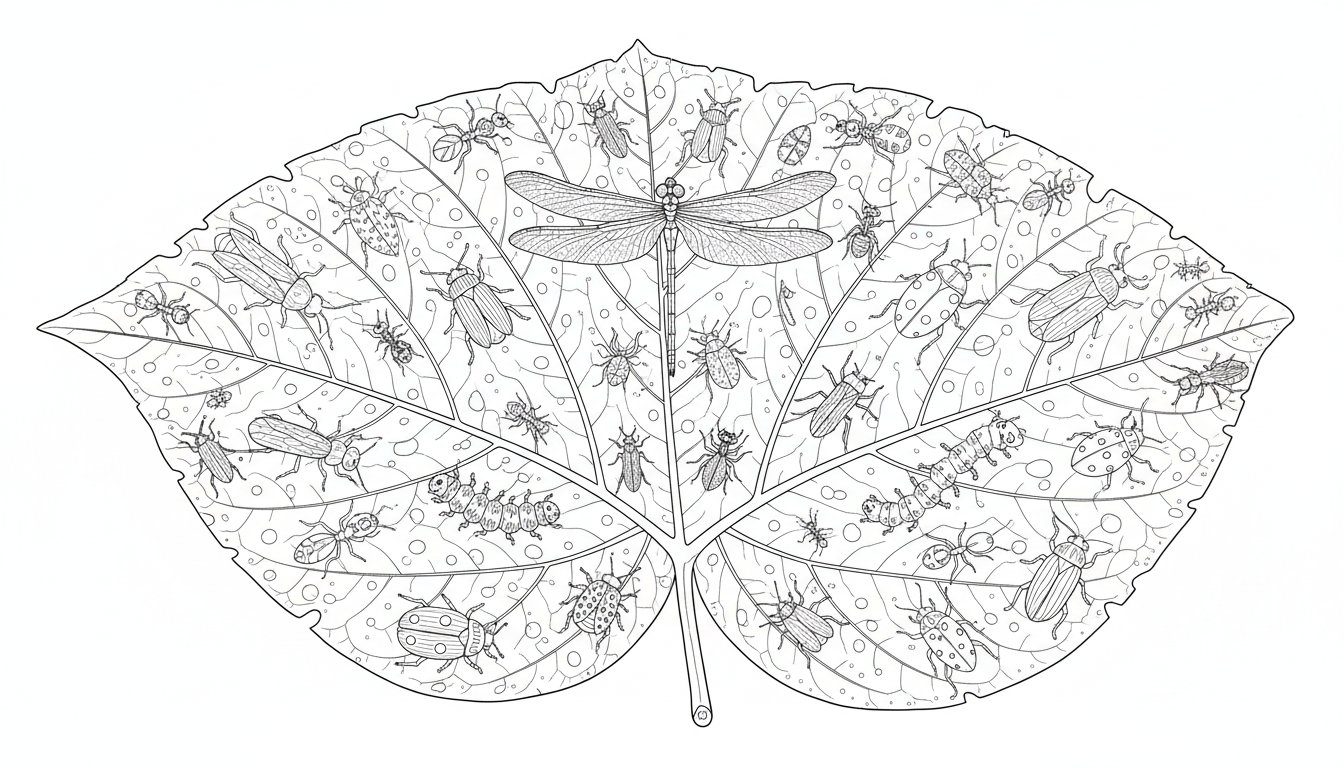 tiny insects crawling on a leaf coloring page to print