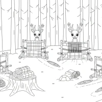 Christmas forest with deer and snow scenes