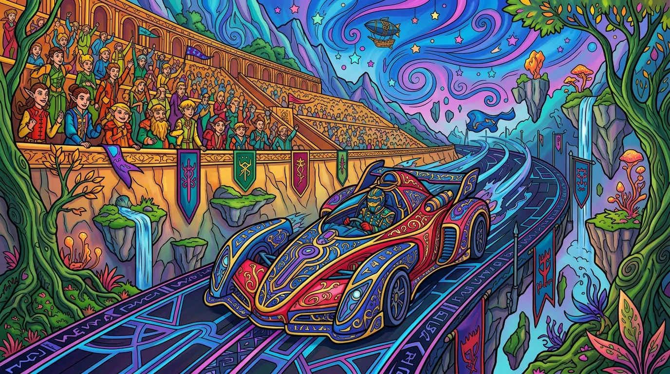 futuristic race car with cheering crowd coloring page to print