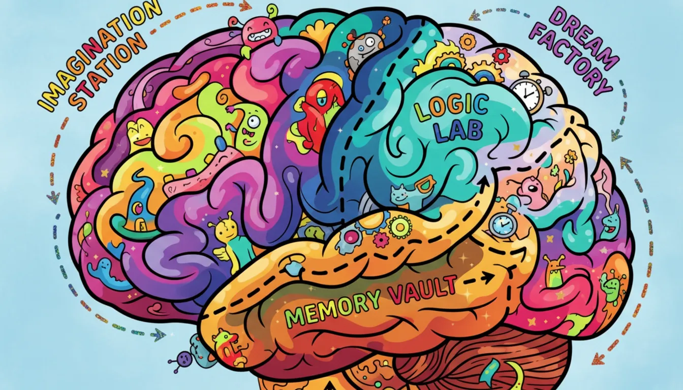 human brain with highlighted regions coloring page to print