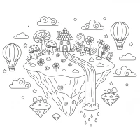 whimsical floating island garden scene