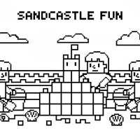 children building sandcastle on the beach