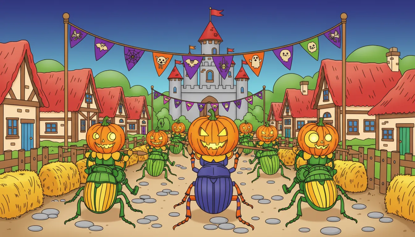 medieval village pumpkin helm joust with knight mice coloring page to print