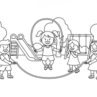 Children playing with jump rope in park