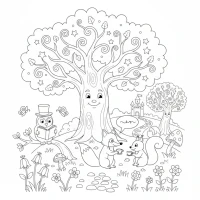Whimsical forest with talking animals and enchanted trees