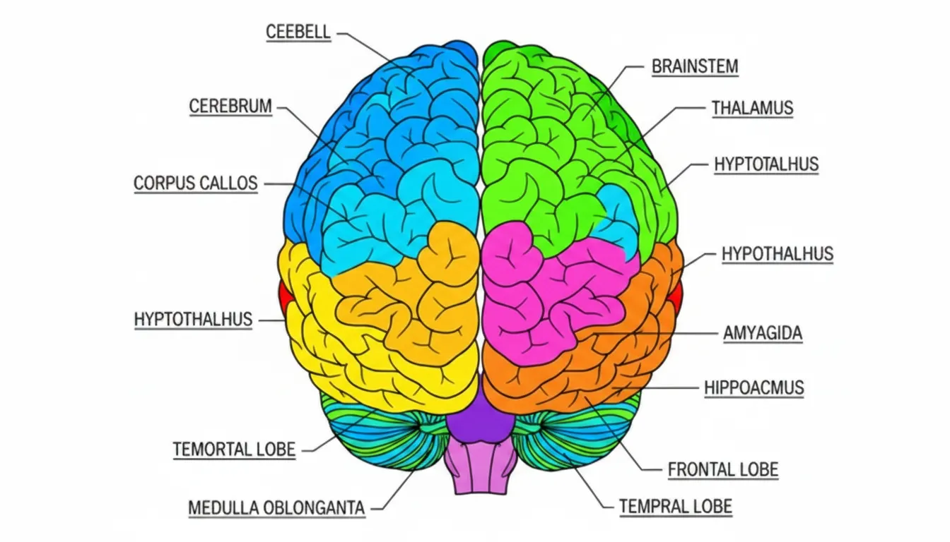 detailed diagram of human brain with labeled parts coloring page to print