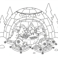 cozy christmas igloo tea party with seals