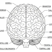 detailed diagram of human brain with labeled parts