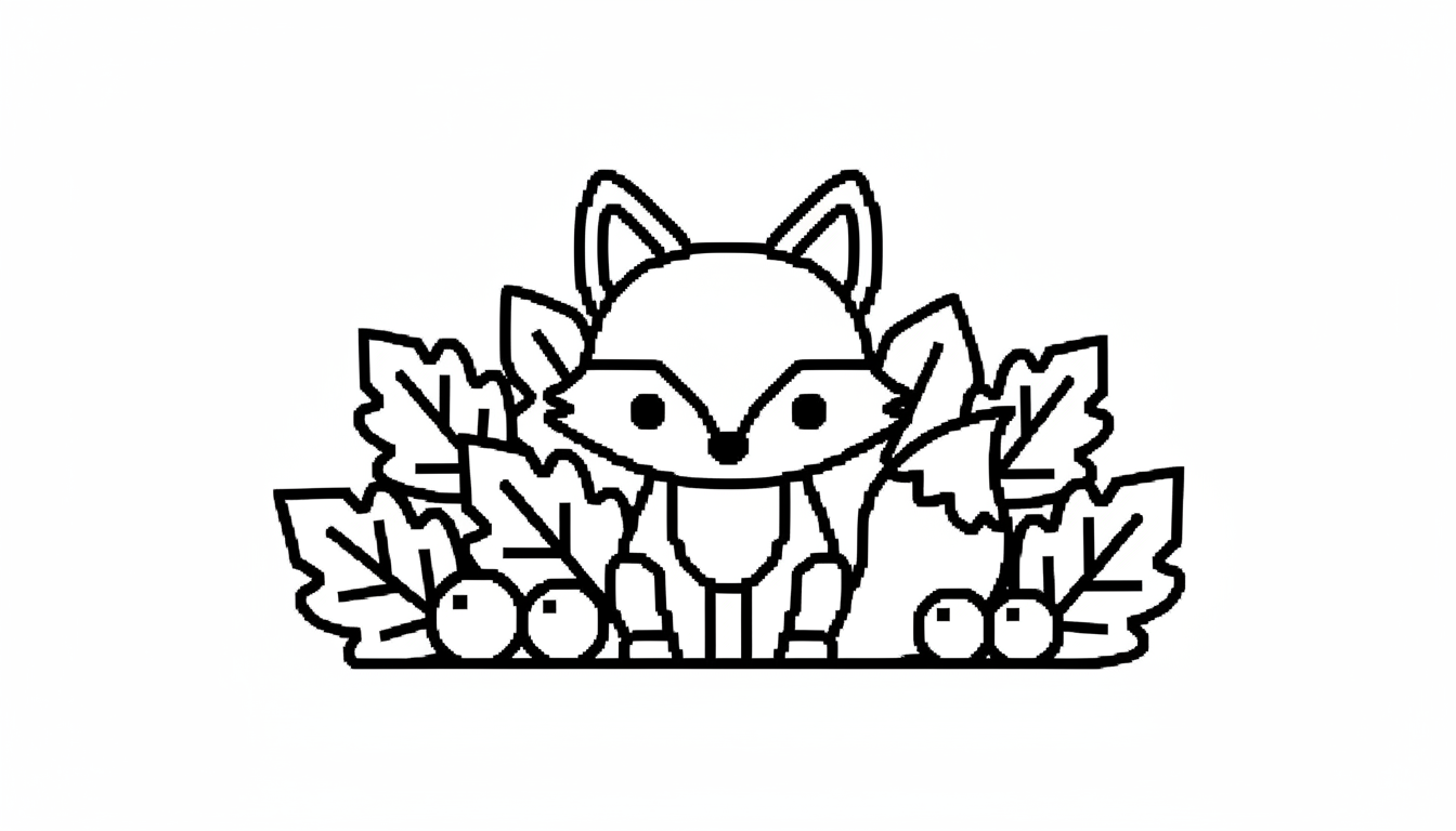 Cute fox among autumn leaves coloring page to print