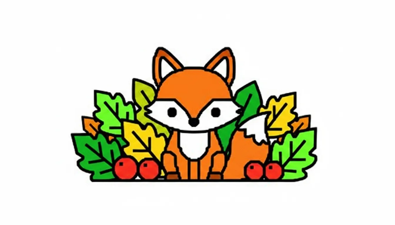 Cute fox among autumn leaves coloring page to print