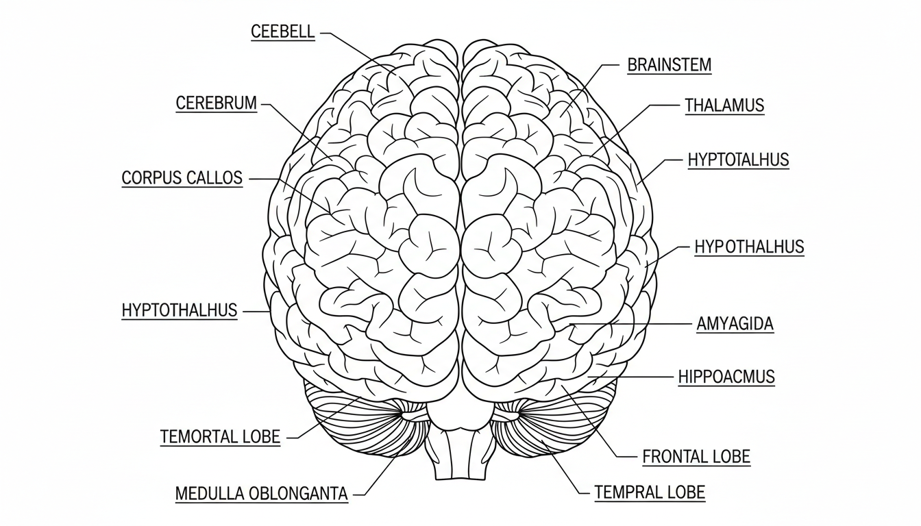 detailed diagram of human brain with labeled parts coloring page to print