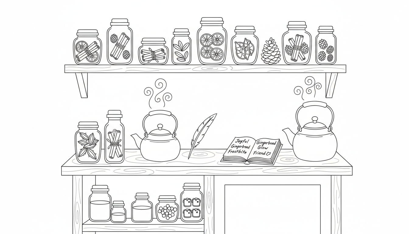 Christmas apothecary for winter remedies coloring page to print