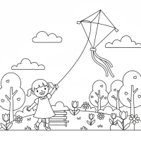 little girl flying a kite in spring park