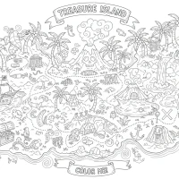 treasure island map with paths and palm trees