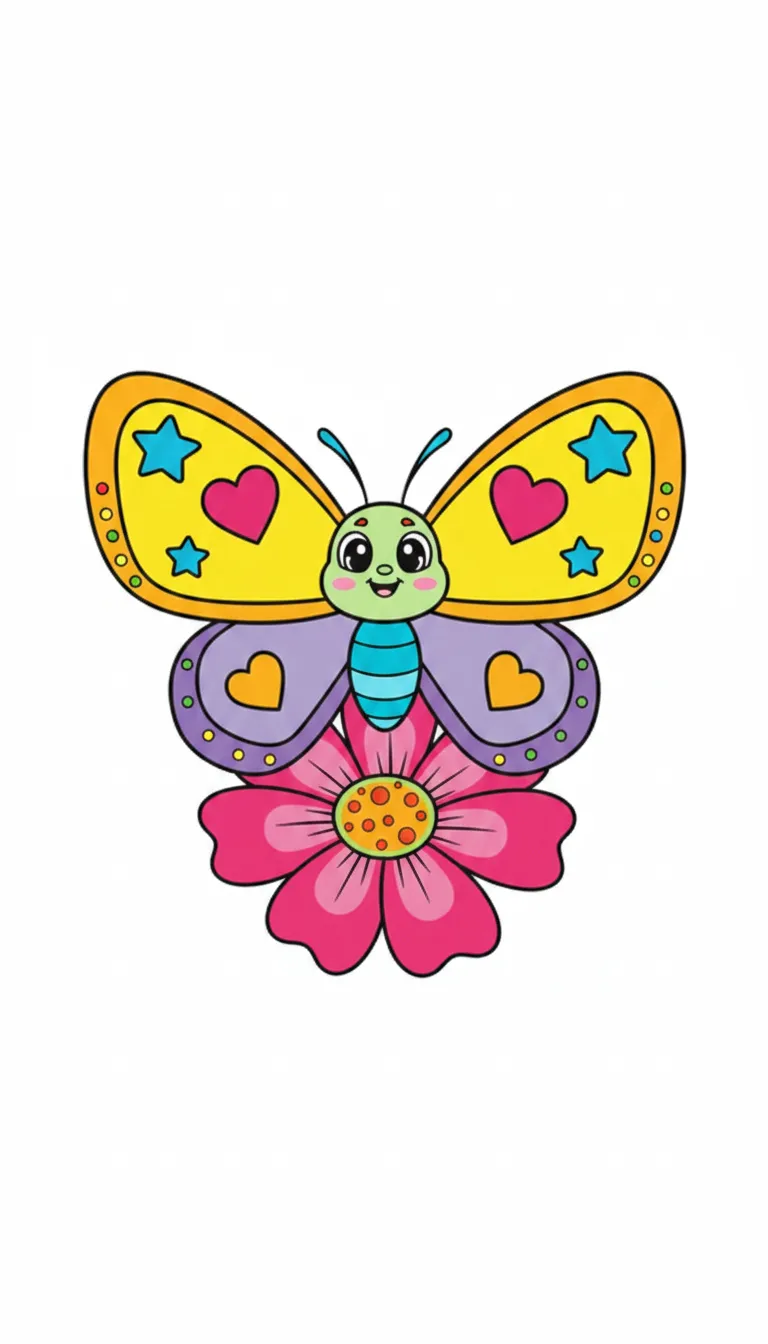Close-up of butterfly on delicate flower coloring page to print