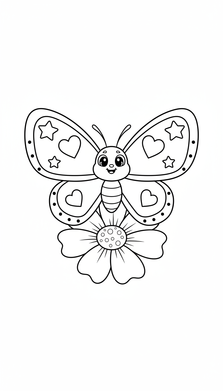 Close-up of butterfly on delicate flower coloring page to print