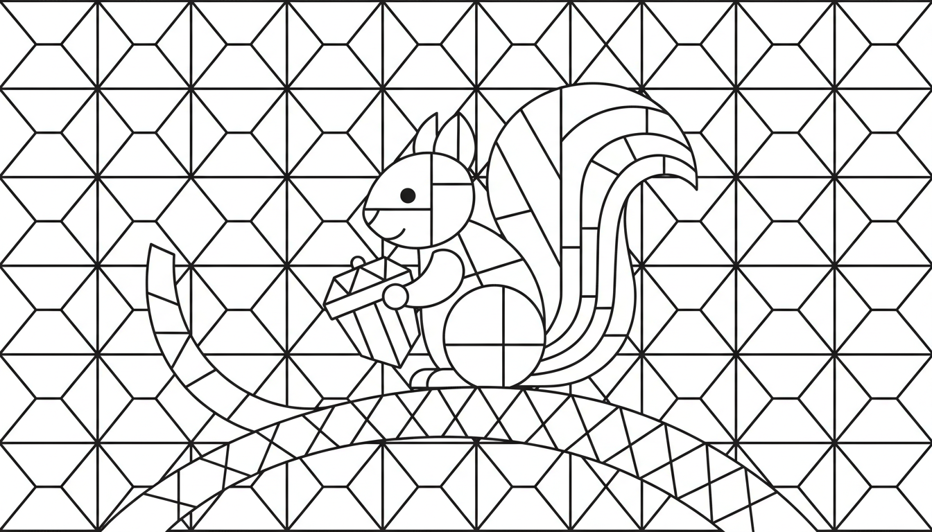 Cute squirrel with nut on a tree branch coloring page to print