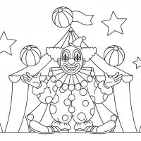 cheerful clown juggling colorful balls at circus