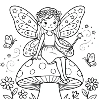 magical fairy on toadstool with sparkling wings