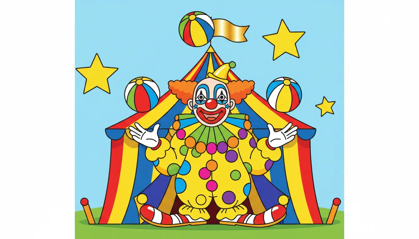 cheerful clown juggling colorful balls at circus coloring page to print