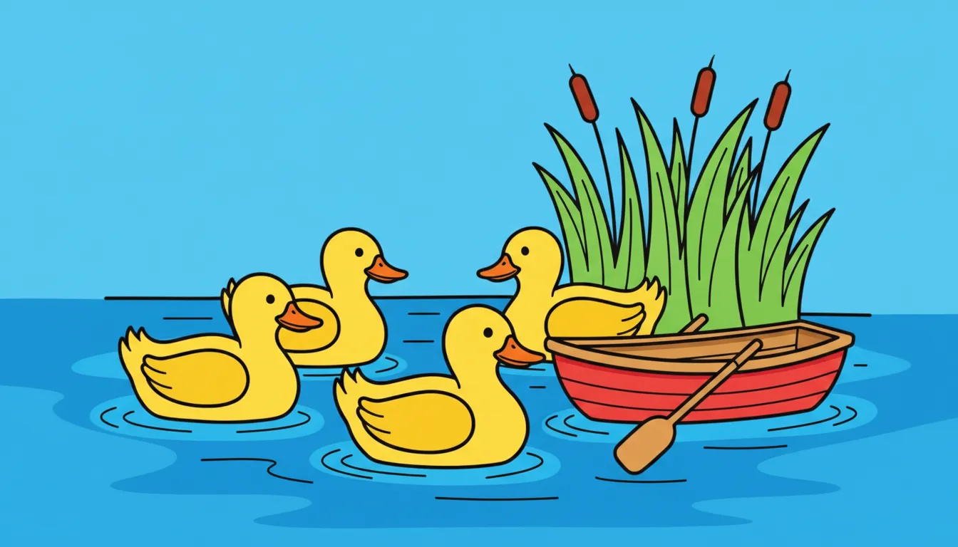 peaceful lake scene with ducks reeds and boat coloring page to print