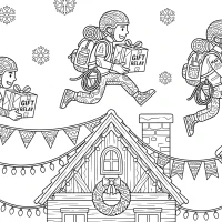Christmas rooftop parcel relay scene