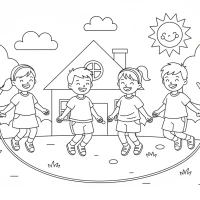 happy children jumping rope outside