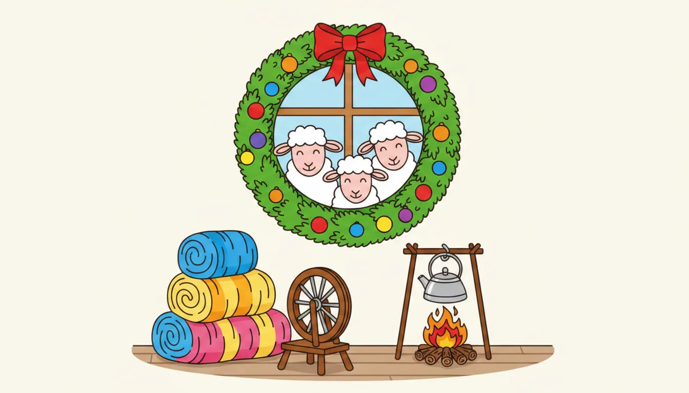cozy shepherd’s hut Christmas scene coloring page to print